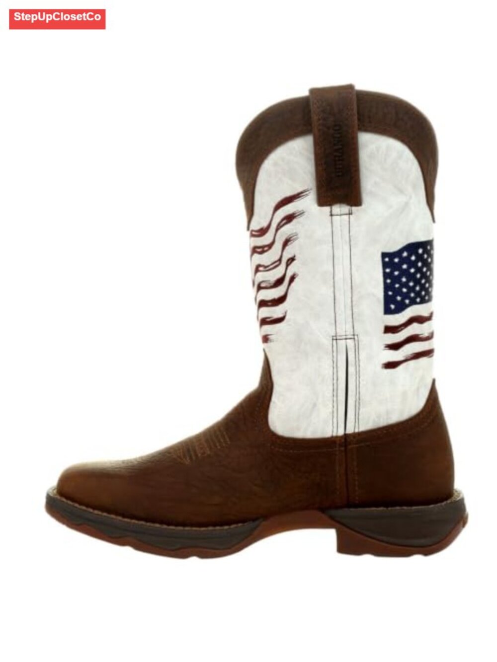 Full-Grain Leather Western Boot Square Toe Embroidered Flag